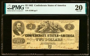 1862 $2 Confederate States of America T-42 - PMG 20 - LOOKS BETTER! - Picture 1 of 2