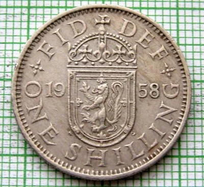 GRAN BRETAÑA ISABEL II 1958 UN CHELÍN, escudo escocés Foto 1 de 4