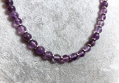 Collana Girocollo Uomo Pietra Naturale Ametista viola glicine lilla Ematite 6mm - Immagine 1 di 4