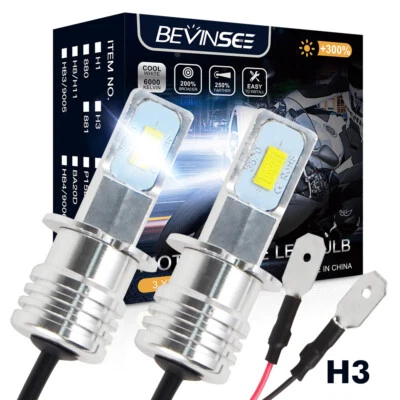 Bevinsee 2x H3 LED Motorcycle Headlights Bulbs Single Beam Foglight 6500K Bright - Image 1 of 4