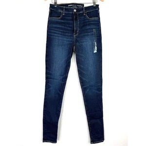 American Eagle Super High Rise Jeggings 10 X-Long Stretch Skinny Jeans Dark Wash - Picture 1 of 9