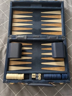 Anne Carlton Vintage Backgammon Set in Blue Suede Case  - Image 1 of 4