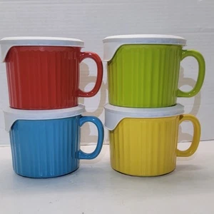 Corning Ware Colours 20 oz Stoneware Soup Mug Cup w/Vented Seal Lid Set Of 4 Lot - Picture 1 of 9