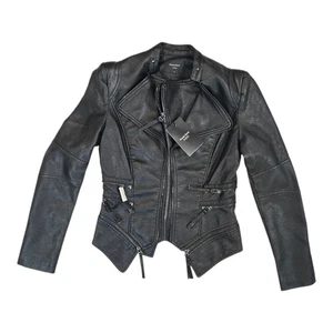 NEW! Noémi Kent Paris Women's Asymmetrical Faux-Leather Jacket Size Medium - Picture 1 of 9