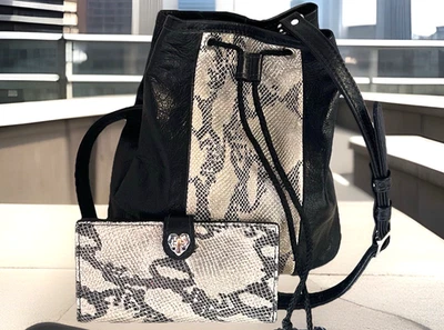 HANDMADE IN USA Purse & Wallet-Genuine Leather Black/Silver Animal Print New - Image 1 of 4