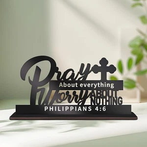 Placa de madera Pray About Everything Worry About Nothing 20 cm x 9 cm x 4 cm - Imagen 1 de 6