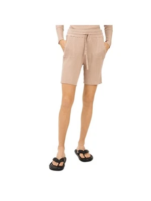DEREK LAM 10 CROSBY Womens Beige Stretch Pocketed Ribbed Drawstring Shorts XS - Image 1 of 4