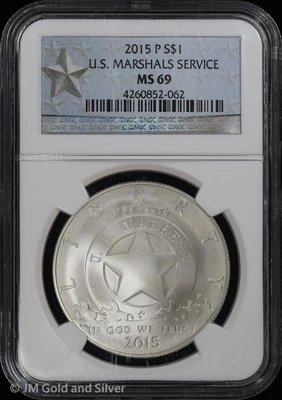2015-P U.S. Marshals Service Commemorative Silver Dollar NGC MS 69 | UNC BU - Image 1 of 4