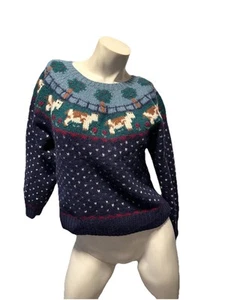 80s Deans Of Scotland 100% Shetland Wool Sweater w/ Cows Cottagecore Farm Size M - Bild 1 von 6