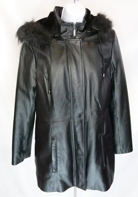 Womens Croft & Barrow Leather Coat Sz S Faux Fur Hood Quilted Zip Out Lining GUC - Image 1 of 4