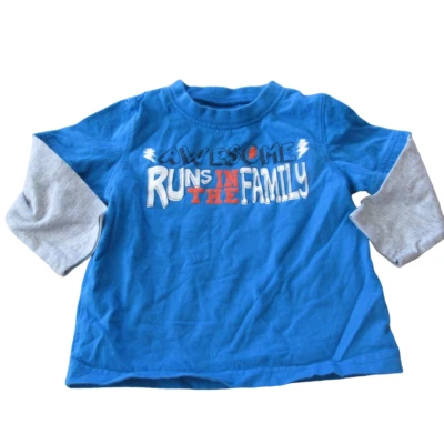 Camiseta Okie Dokie Niños Talla 12M Azul Gris Manga Larga Pullover Impresionante Camiseta Top Foto 1 de 4