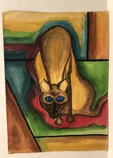 WELL LISTED AMERICAN Pat Jensen (1929-2009)  Folk Art/Outsider “ My Cat “1950