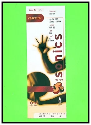 Boleto lateral de la NBA VIP Court 1999 Houston Rockets v Seattle Supersonics como nuevo Foto 1 de 2