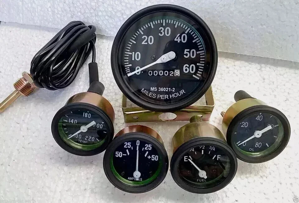 For Willys MB Jeep Ford GPW Miles Speedometer Temp Oil Fuel Amp-OLIVE Gauges Kit - Image 1 of 3