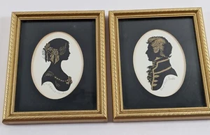Vintage Pair of Framed Silhouettes Paintings Signed E Linder Candlelight Series - Picture 1 of 7