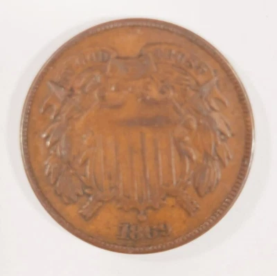 1869 Two Cent Piece in Fine+ Condition, All Brown Color, Readable "WE" - Image 1 of 2
