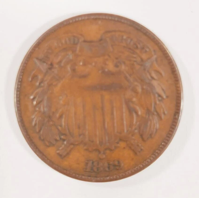 1869 Two Cent Piece in Fine+ Condition, All Brown Color, Readable "WE" - Image 1 of 2