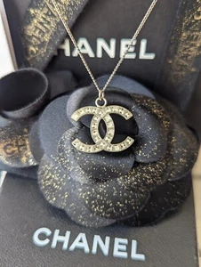 Authentic Chanel CC 09P logo classic square crystal necklace in SHW box receipt - Picture 1 of 13