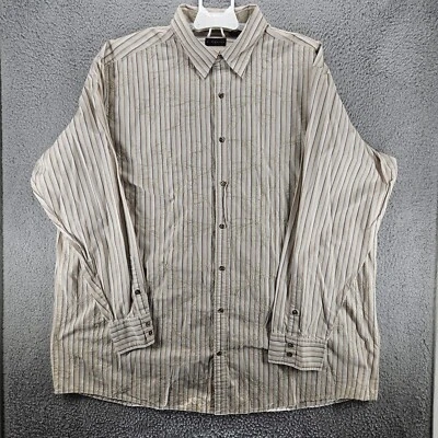 J Ferrar Men's Shirt 3XLT White Brown Striped Button Up Floral Embroidered 3XLT - Image 1 of 4