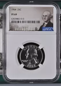 1964 25C PF 69 Washington Silver Proof Quarter .25c NGC Special Portrait Label - Picture 1 of 2