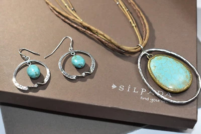 Silpada Silver SET Pendant and Howlite Necklace  N1804  Turquoise Earring W1437 - Image 1 of 4