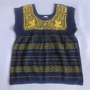 Chiapas Mexican Handmade Embroidered Blouse Indigenous Fabrics Black Yellow L - Picture 1 of 3