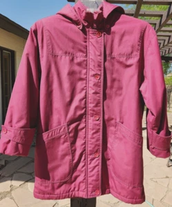 London Fog Jacket Full Zip & Buttons Quilted Lining Removable Hood Raspberry 10 - Picture 1 of 8