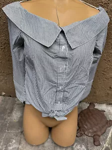 Romeo & Juliet Couture Striped Off-Shoulder Long Sleeve Button Shirt - Women's S - Picture 1 of 10