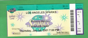Talón LOS ANGELES SPARKS-VS-PHOENIX MERCURIO WNBA - Boleto 5 de julio de 2001  - Imagen 1 de 1