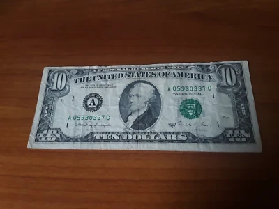 1988A $10 Boston Federal Reserve Note Error Off Center - Image 1 of 2