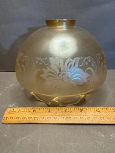 CCV VIANNE FRANCE LIGHT CHAMPAGNE TOPAZ ETCHED FLOWER RUFFLE EDGE LAMP SHADE VTG - Picture 1 of 8