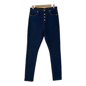Boohoo Damen Dunkelblau High Waist Skinny Jeans Knopfleiste Stretch Gr. 12 - Bild 1 von 12