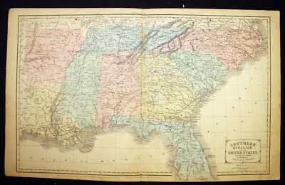 Mapa antigo 1856 sul dos Estados Unidos e leste dos Estados Unidos Cornell's - Imagem 1 de 4