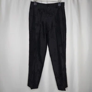 Karen Kane Silk Trousers Womens 8P Black Sequin Tapered Side-Zipper Whimsigoth - Picture 1 of 6