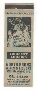 North Bronx Liquors Bronxwood Ave Bronx Nueva York Vintage Matchbook Cubierta ST18 - Imagen 1 de 2
