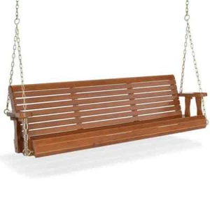 5 ft. Brown Wood Patio Porch Swing with Adjustable Chains, Support 880 lbs., Dur - Picture 1 of 7