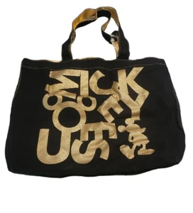 Disney Parks Mickey Mouse Canvas Tote Bag Shoulder Black Gold Glitter - Picture 1 of 5