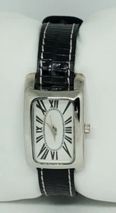 Ladies Coldwater Creek Pedre Inc Silver Tone White Dial Black Leather Watch C2 - Picture 1 of 11