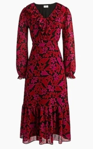 Abito J Crew vestito a strati con volant taglia 2 floreale foderato in taglio romantico San Valentino