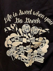 Gamma Phi Beta College Sorority Rush Medium Navy V-Neck Tee Life is Sweet Greek - Picture 1 of 6