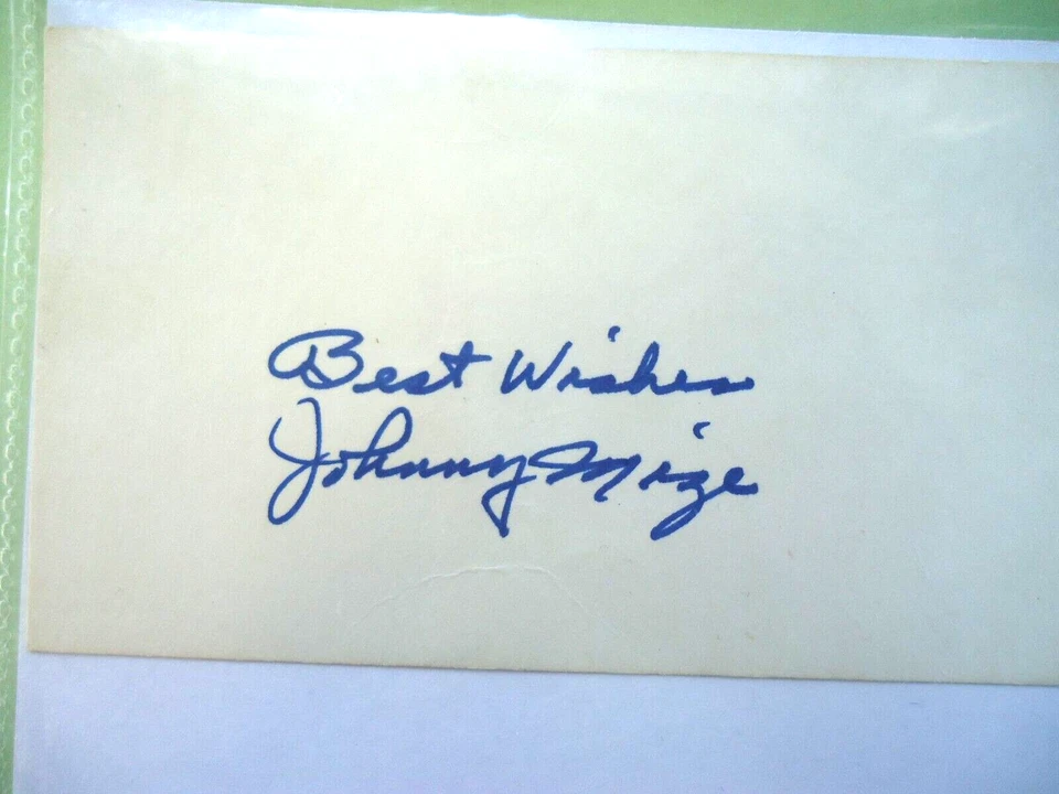 Johnny Mize - 3X5" Autographed index card - Hall of Famer - Cardinals - Image 1 of 1