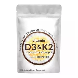Vitamin D3 K2 Nahrungsergänzungsmittel Weichkapseln, 180 Stück 300 Stück Vitamin D3 + K2 Kapseln & - Bild 1 von 14