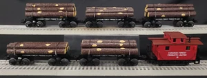 M.T.H. Premier O Scale Cad. Forest Products Skeleton Log Car Set - USED/As Is - Picture 1 of 23