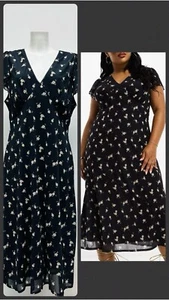 Ex River Island Midi Tea Dress With Frill Sleeves Floral Print Plus Sizes 18-28 - Picture 1 of 14