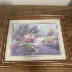 Vintage Lee K Parkinson Country Cottage Print Framed 16X13  Print 8x11 - Picture 1 of 5