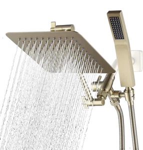 G-Promise Ganzmetall Dual Quadrat Duschkopf Combo 8" Regendusche Gebürstet Gold - Bild 1 von 6