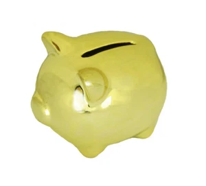 HAAC Sparschwein Spardose aus glänzendem verchromten Dolomeit 9 x 7 cm gold - Bild 1 von 4