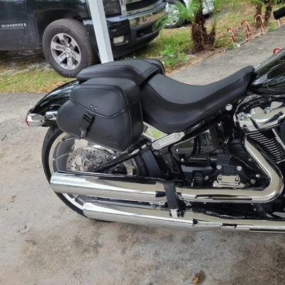 16L Universal Saddlebags Motorcycle Leather w/Buckle for Sportster Softail Dyna - Image 1 of 4