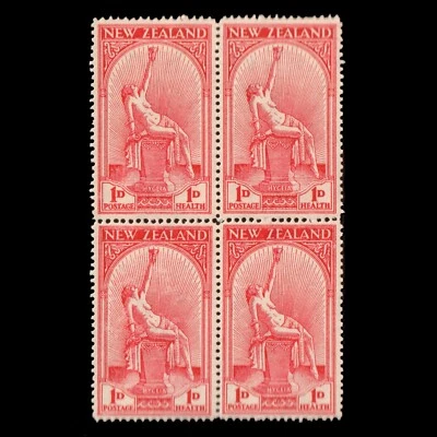 British NEW ZEALAND 1932 Sc B5 Health Goddess Stamp Block MNH VF CV$260  - Image 1 of 2