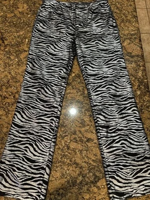 Jeans DG2 by Diane Gilman Negro y Plata Estampado de Cebra 5 Bolsillos De Colección Talla 10 Foto 1 de 4